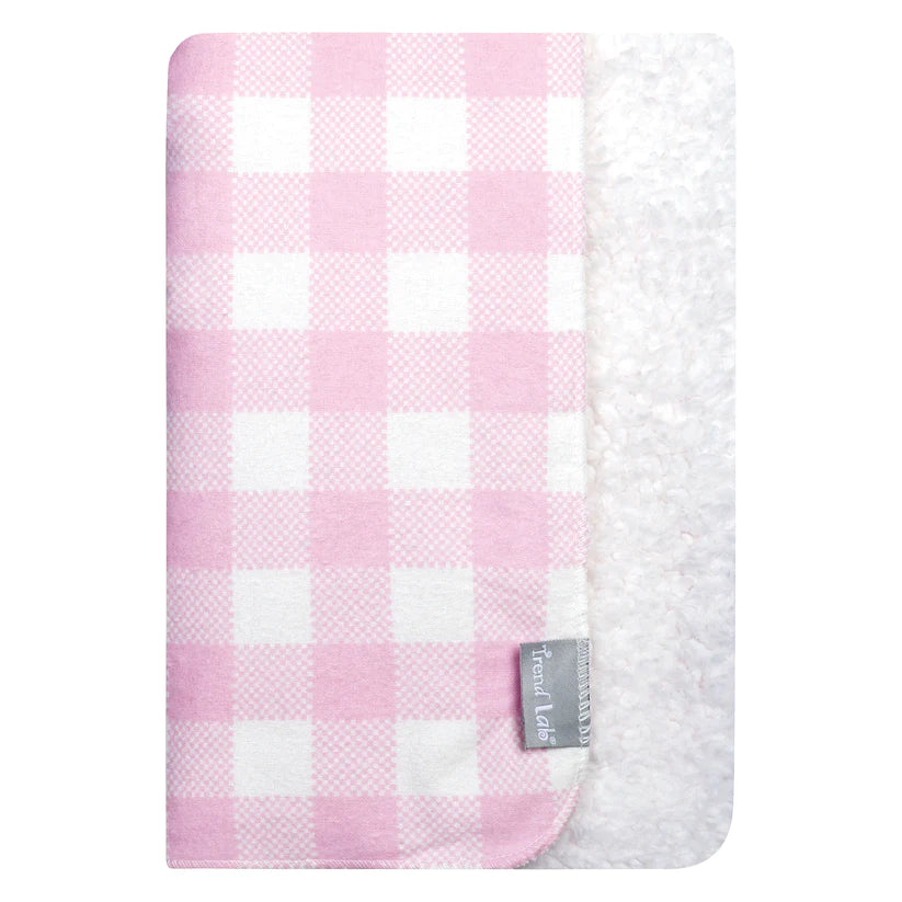 Pink & White Buffalo Check Flannel & Faux Shearling Baby Blanket