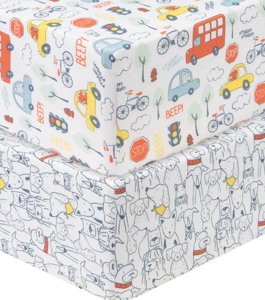 Transportation Pups 2-Pack Microfiber Crib Sheets by Sammy & Lou